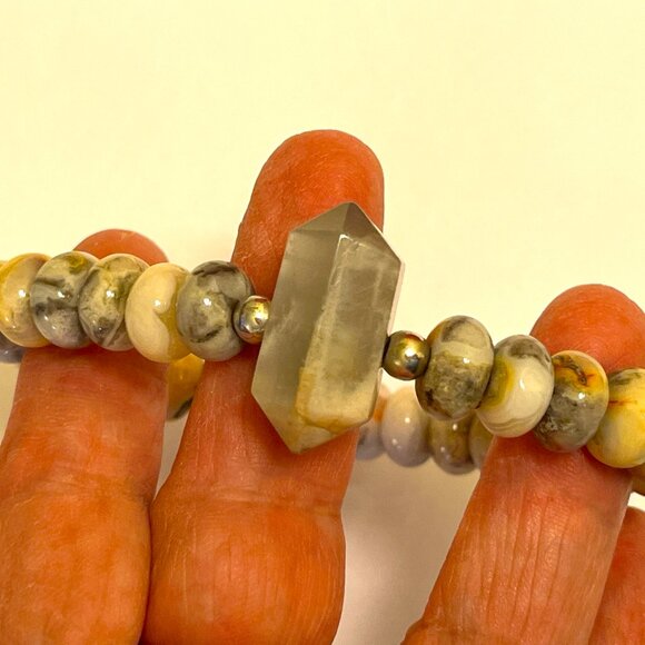 Picasso Jasper Rondelle Bracelet with Double Point Focal and Silver Accents - Picture 2 of 4